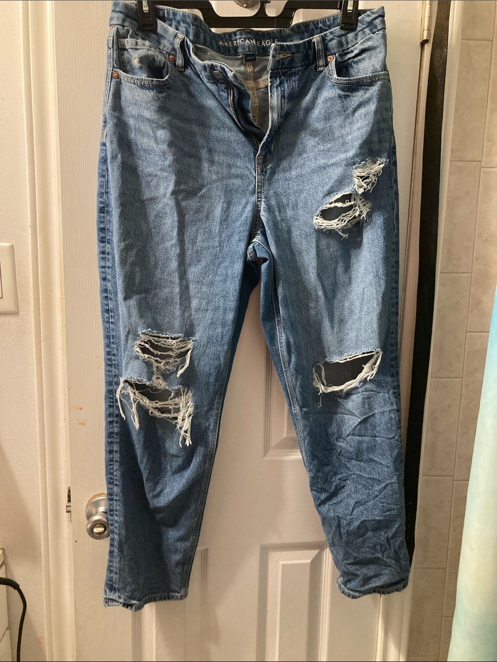 American Eagle Outfitters Distressed Mid-Blue Boyfriend Jeans